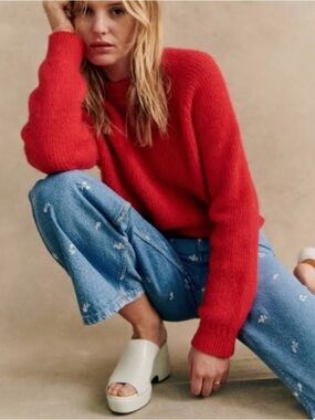SEZANE Otto Jumper Crewneck Sweater in Red Size Medium